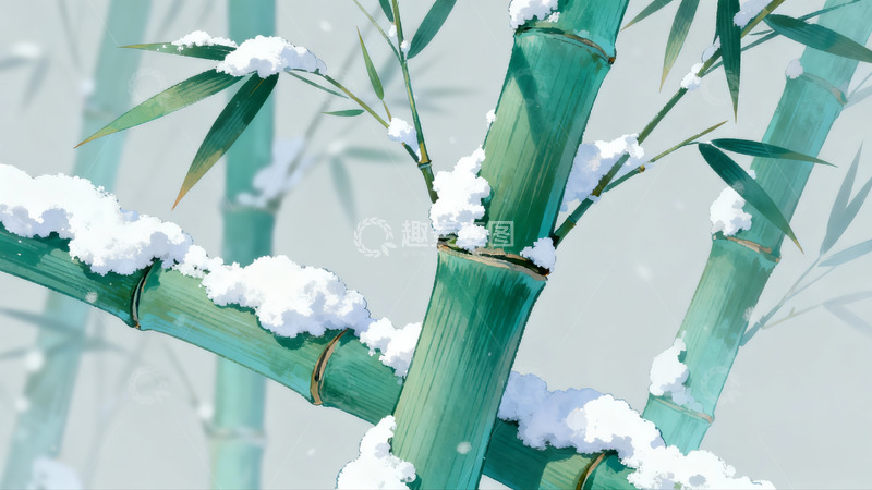 高清大图下载【趣麦麦图】雪覆翠竹清雅画面