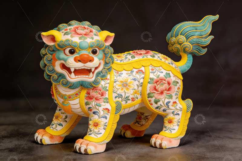 高清大图下载【趣麦麦图】色彩斑斓的中式石狮子雕像