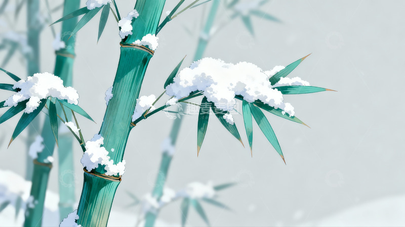 高清大图下载【趣麦麦图】雪覆竹枝清雅画面