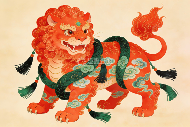 高清大图下载【趣麦麦图】中国传统瑞兽图案艺术画