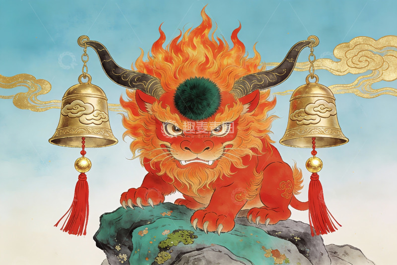 高清大图下载【趣麦麦图】火焰神兽铃铛守护图