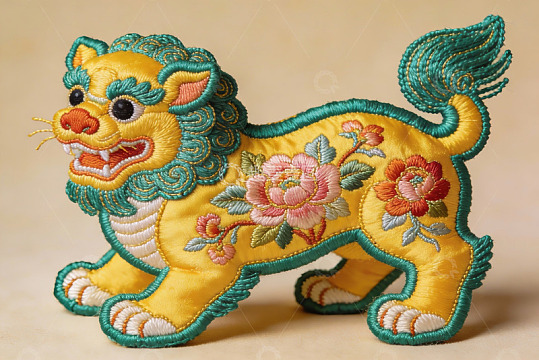 精美刺绣狮子图案展示