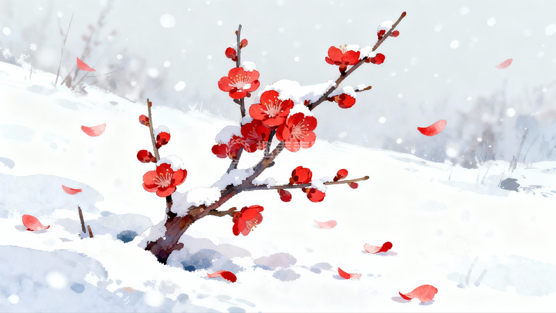 高清大图下载【趣麦麦图】雪中红梅绽放