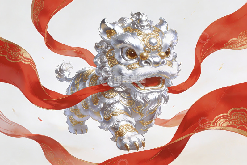 高清大图下载【趣麦麦图】祥瑞神兽舞动红绸