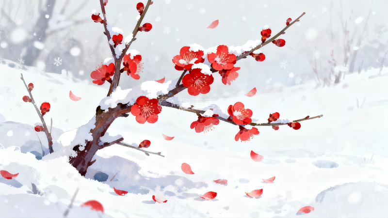 高清大图下载【趣麦麦图】雪中红梅绽放