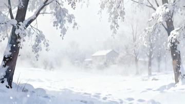 雪景冬日小屋静谧画面