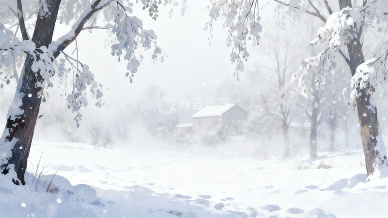 高清大图下载【趣麦麦图】雪景冬日小屋静谧画面