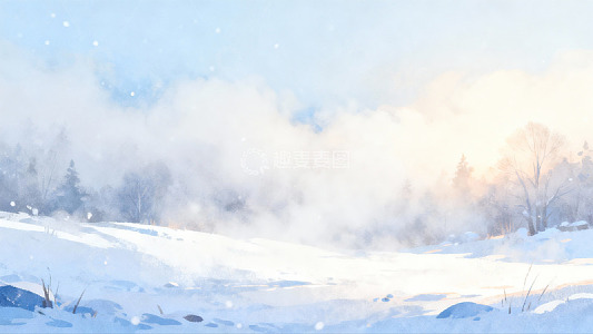 雪景山林云雾缭绕