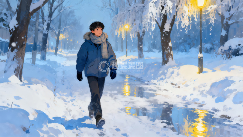 高清大图下载【趣麦麦图】雪夜街头行人漫步