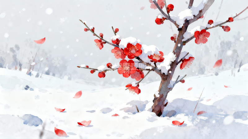 高清大图下载【趣麦麦图】雪中红梅绽放