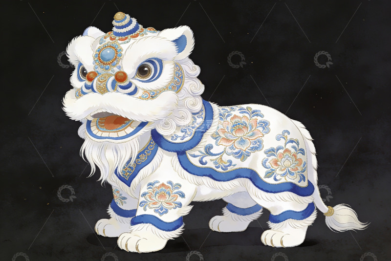 高清大图下载【趣麦麦图】精美彩绘舞狮艺术图案