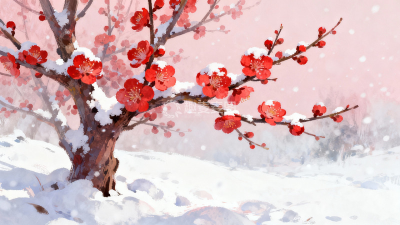 高清大图下载【趣麦麦图】雪中红梅绽放