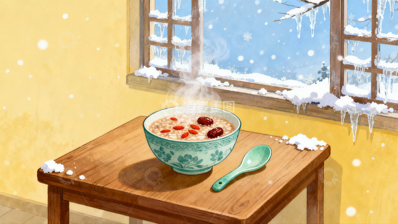 高清大图下载【趣麦麦图】冬日窗边热粥暖心场景
