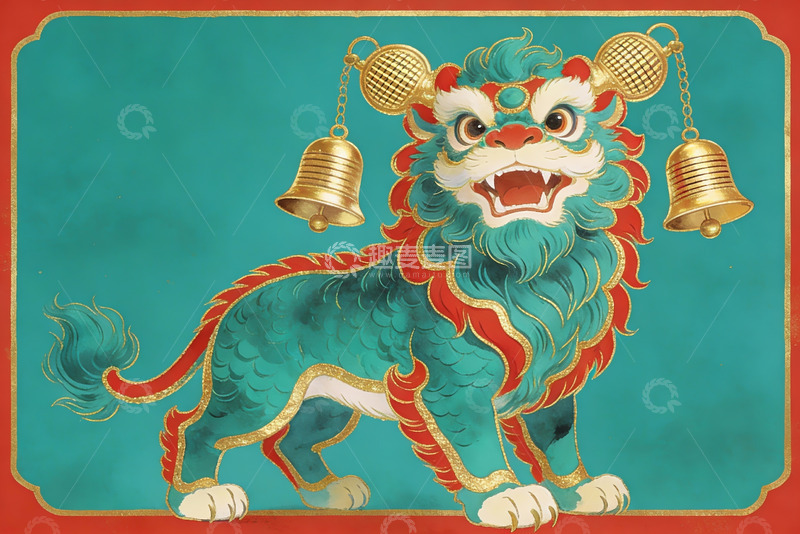 高清大图下载【趣麦麦图】色彩鲜艳的舞狮图