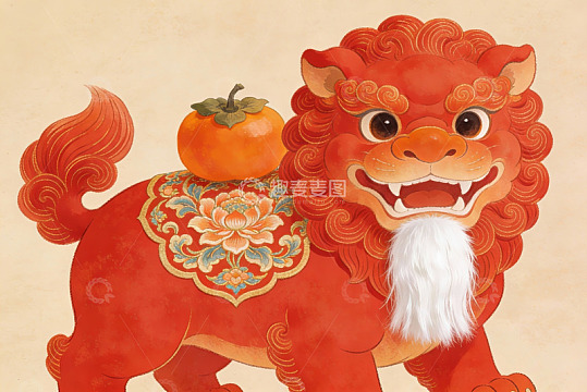 红色瑞兽背柿寓意吉祥