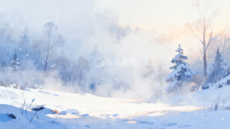高清大图下载【趣麦麦图】雪雾森林晨曦静谧美景
