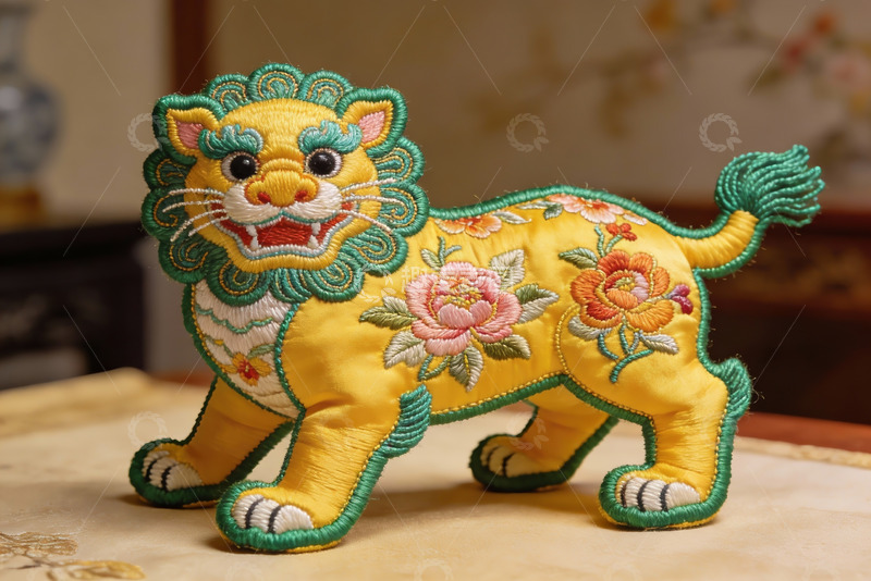 高清大图下载【趣麦麦图】精美刺绣狮子摆件