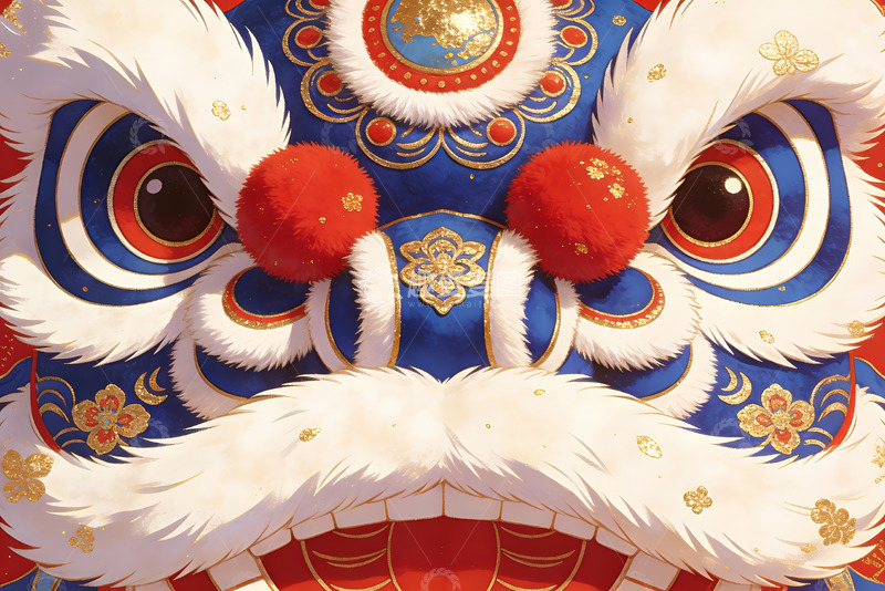 高清大图下载【趣麦麦图】色彩鲜艳的舞狮头特写