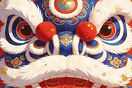 色彩鲜艳的舞狮头特写