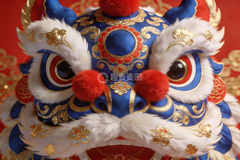 高清大图下载【趣麦麦图】色彩鲜艳的舞狮头特写