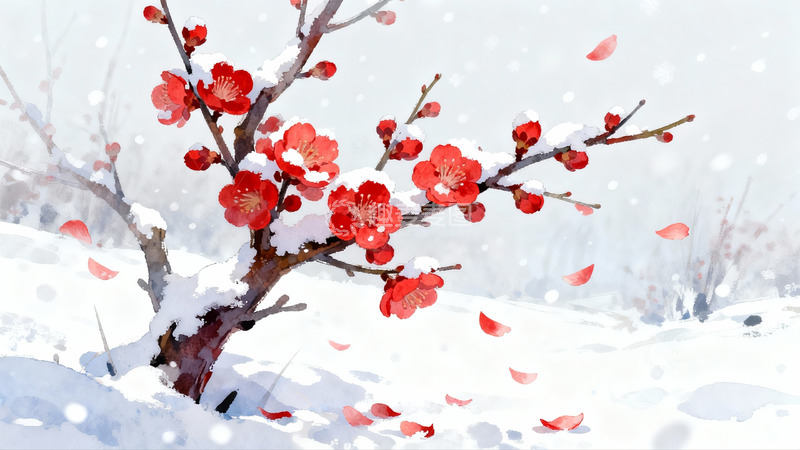 高清大图下载【趣麦麦图】雪中红梅绽放