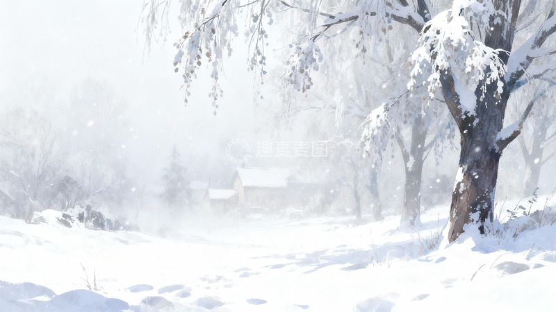 高清大图下载【趣麦麦图】雪景冬日林间小屋