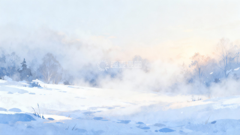 高清大图下载【趣麦麦图】雪雾缭绕的冬日森林景象