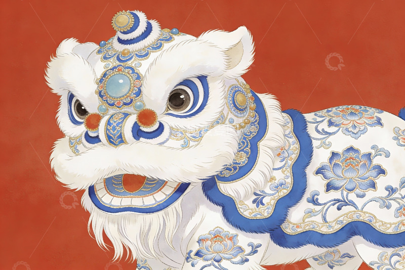 高清大图下载【趣麦麦图】中国传统舞狮艺术插画