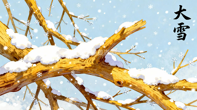 雪覆树枝冬日景象