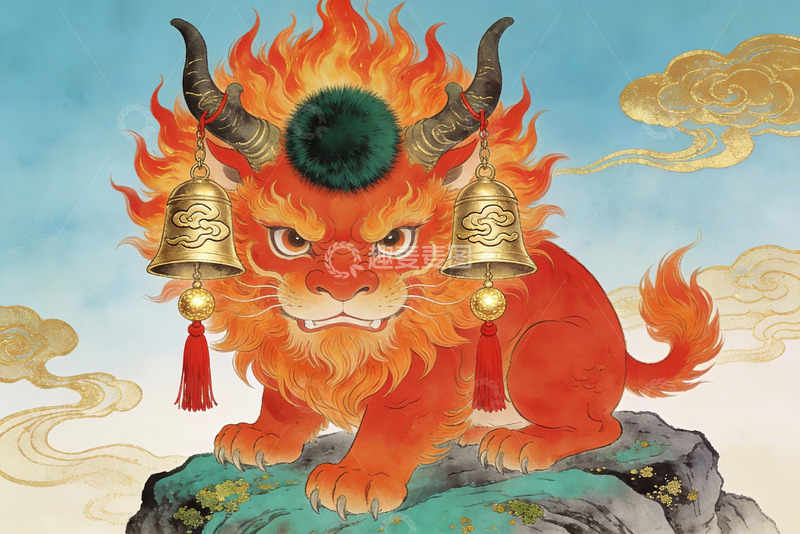 高清大图下载【趣麦麦图】火焰神兽铃铛守护图