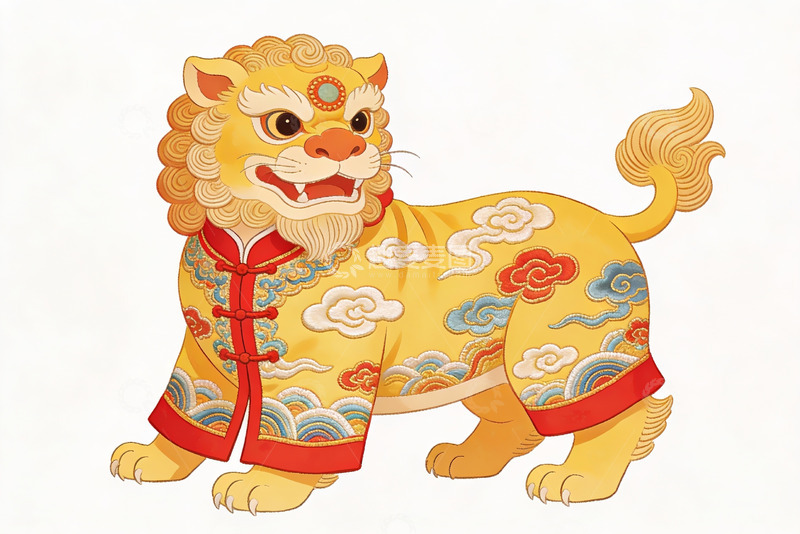 高清大图下载【趣麦麦图】金色祥瑞神兽身着华丽服饰