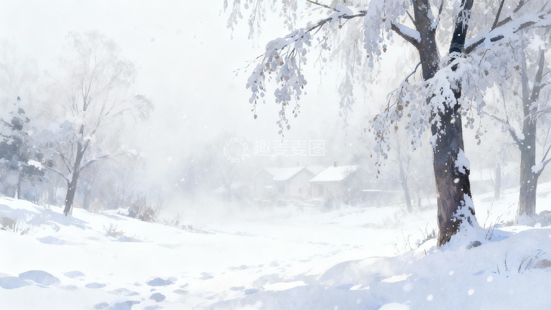 高清大图下载【趣麦麦图】雪景冬日树木房屋
