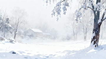 雪景冬日房屋树木