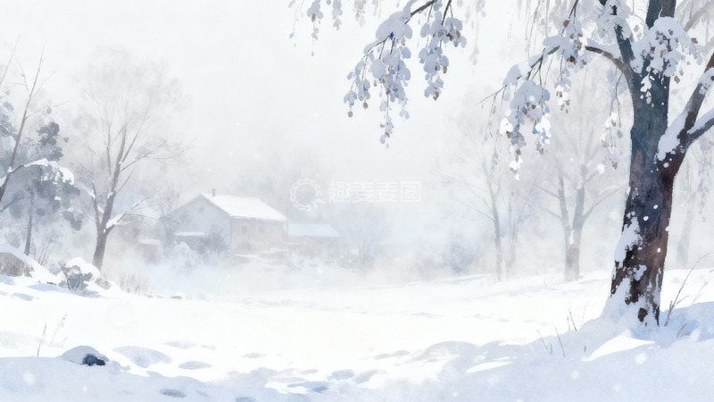 高清大图下载【趣麦麦图】雪景冬日房屋树木