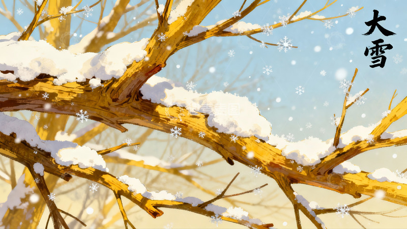 高清大图下载【趣麦麦图】-冬日树枝积雪美景