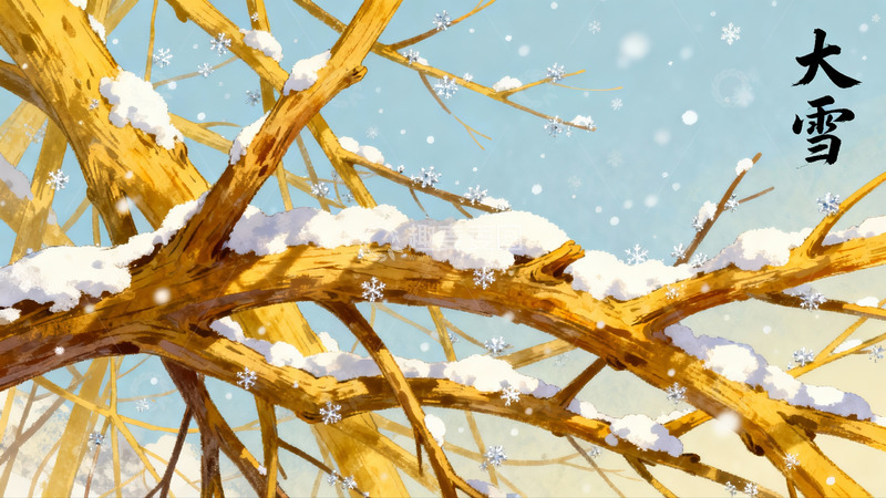 高清大图下载【趣麦麦图】冬日树枝积雪美景