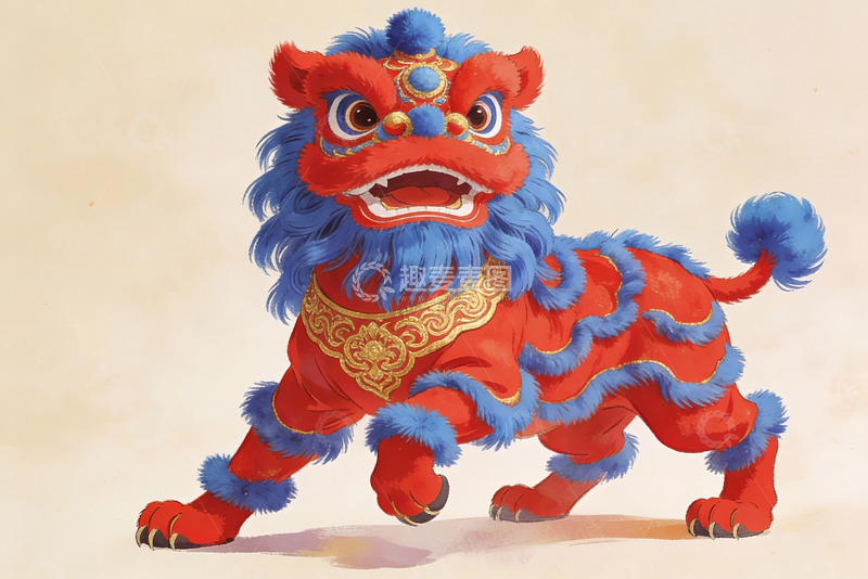 高清大图下载【趣麦麦图】红蓝相间的舞狮形象生动