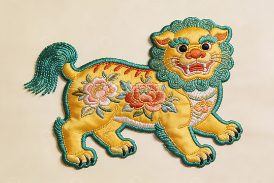 精美刺绣狮子图案展示