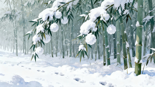 雪覆竹林静谧冬景