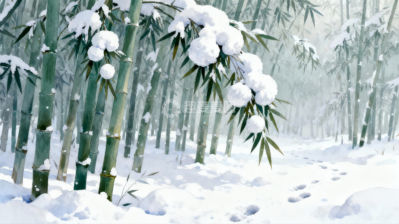 高清大图下载【趣麦麦图】雪覆竹林静谧冬景