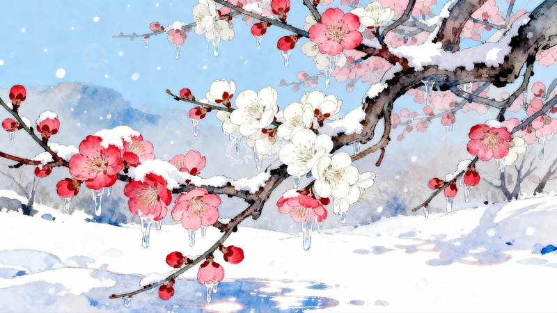 高清大图下载【趣麦麦图】雪中梅花绽放美景