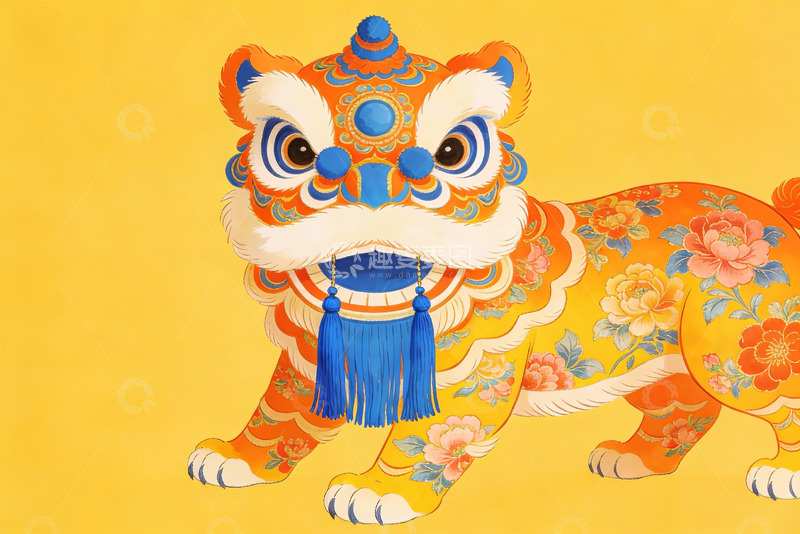 高清大图下载【趣麦麦图】色彩鲜艳的舞狮艺术图案