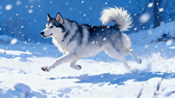 雪地奔跑的哈士奇犬