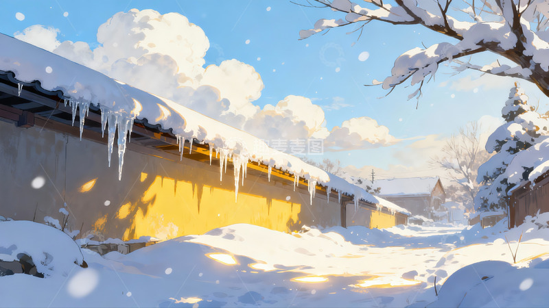 高清大图下载【趣麦麦图】雪后古墙冰挂冬日景象