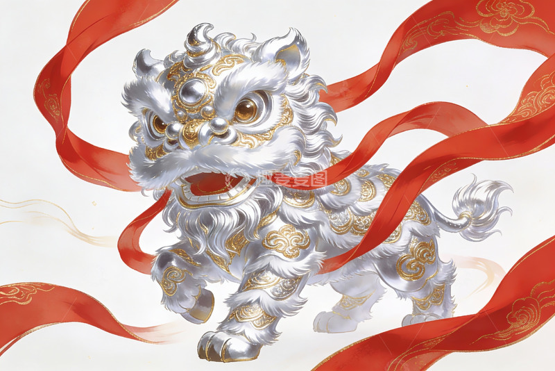高清大图下载【趣麦麦图】祥瑞瑞兽舞动红绸