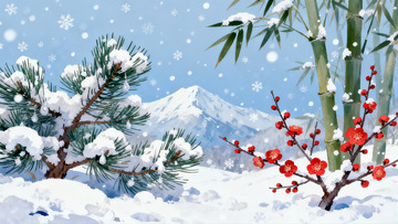 雪中松竹梅三友图