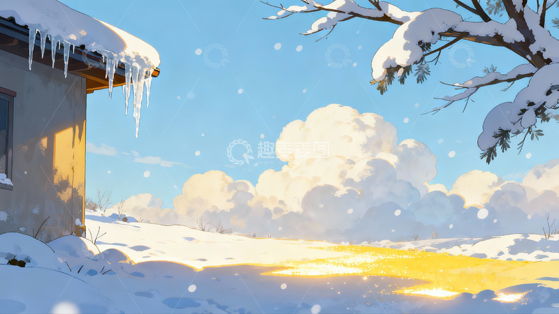 高清大图下载【趣麦麦图】雪景房屋与冰挂
