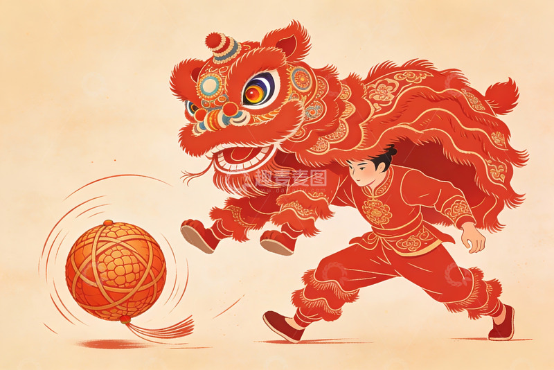 高清大图下载【趣麦麦图】舞狮少年踢球传统艺术展现