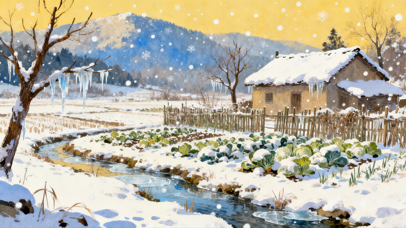 高清大图下载【趣麦麦图】雪景田园农舍冬日风光