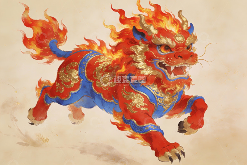 高清大图下载【趣麦麦图】火焰神兽奔腾图